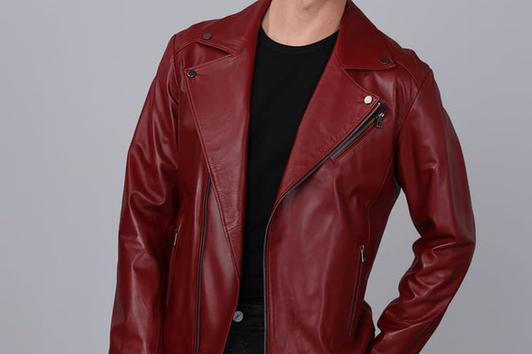 Erkek biker deri ceket bordo