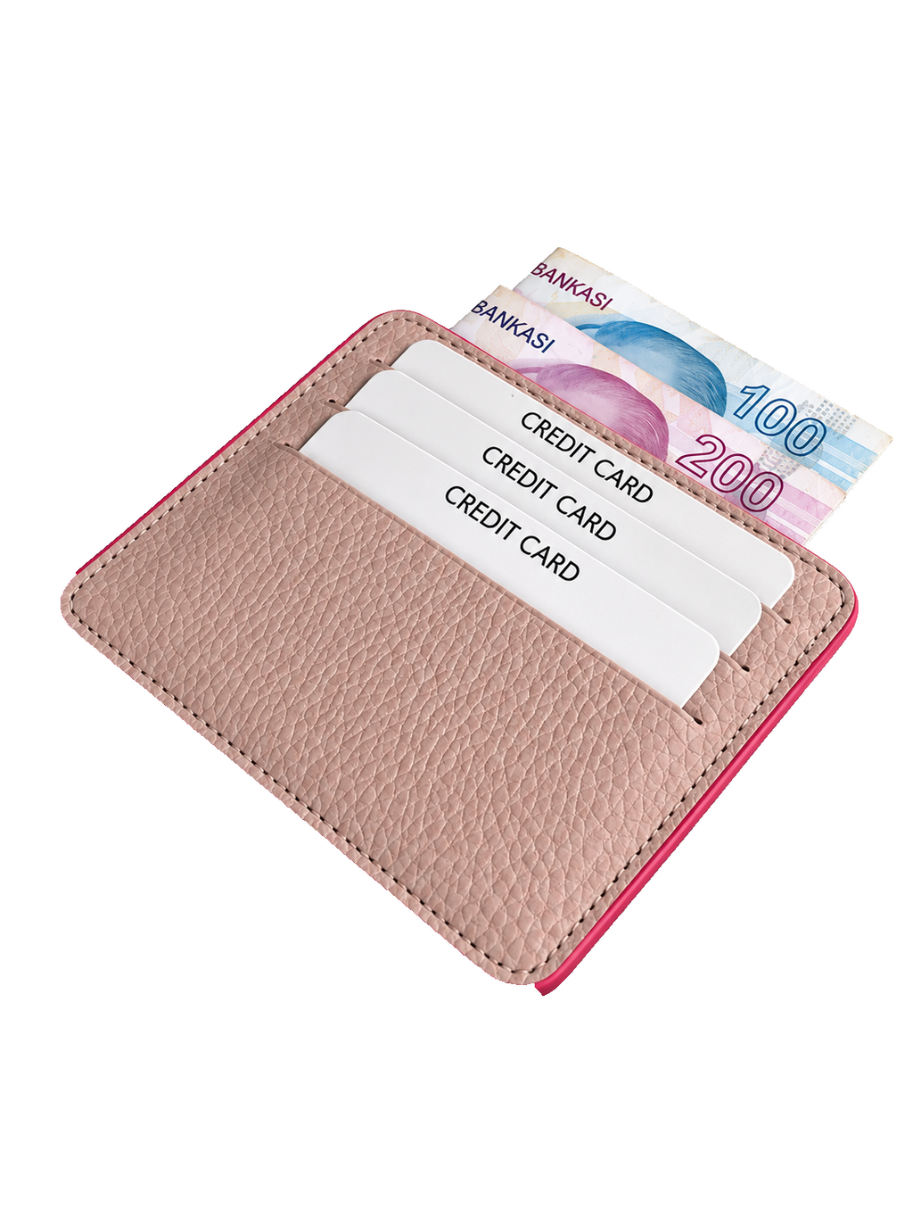 Unisex Pudra Hakiki Dana Derisi Kartlık İnce Minimalist Deri Cüzdan – BM_002607
