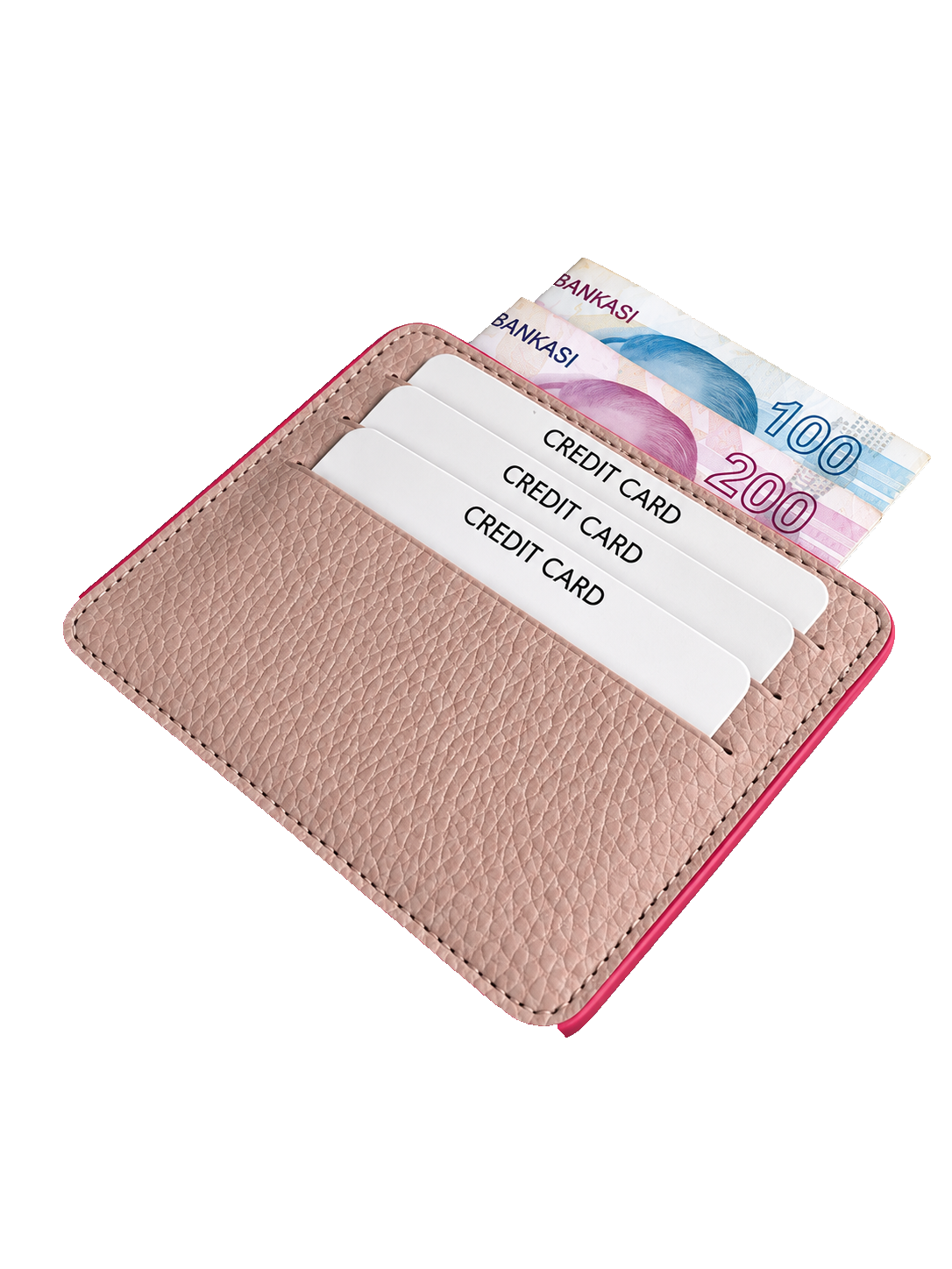 Unisex Pudra Hakiki Dana Derisi Kartlık İnce Minimalist Deri Cüzdan – BM_002607