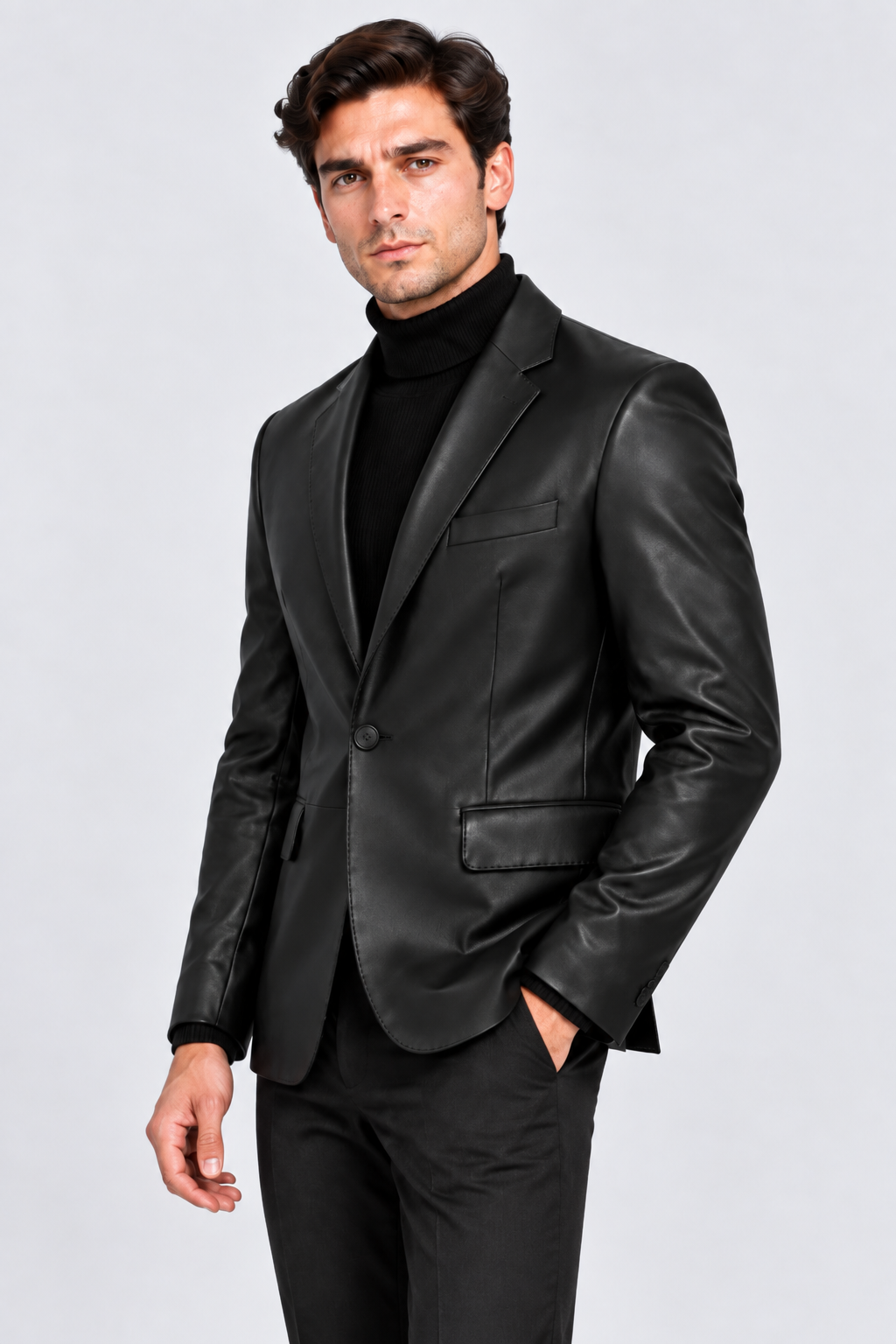 Erkek Blazer Deri Ceket Siyah
