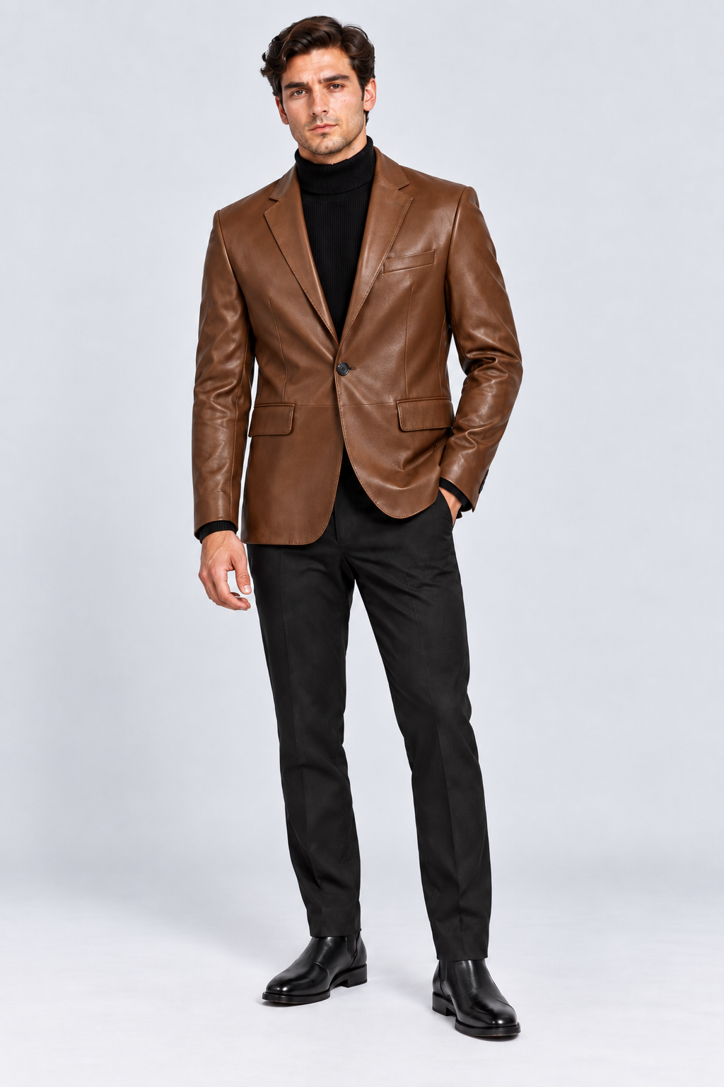 Erkek Blazer Deri Ceket Kestane