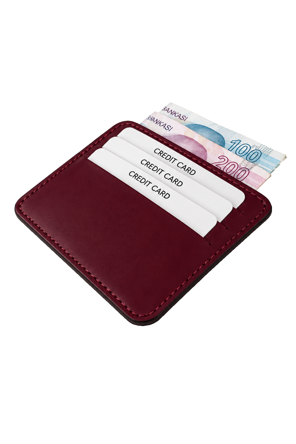 Unisex Bordo Hakiki Dana Derisi Kartlık İnce Minimalist Deri Cüzdan – BM_002607
