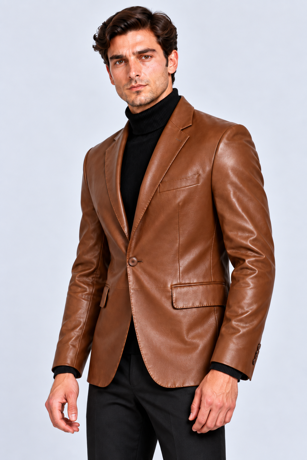 Erkek Blazer Deri Ceket Kestane