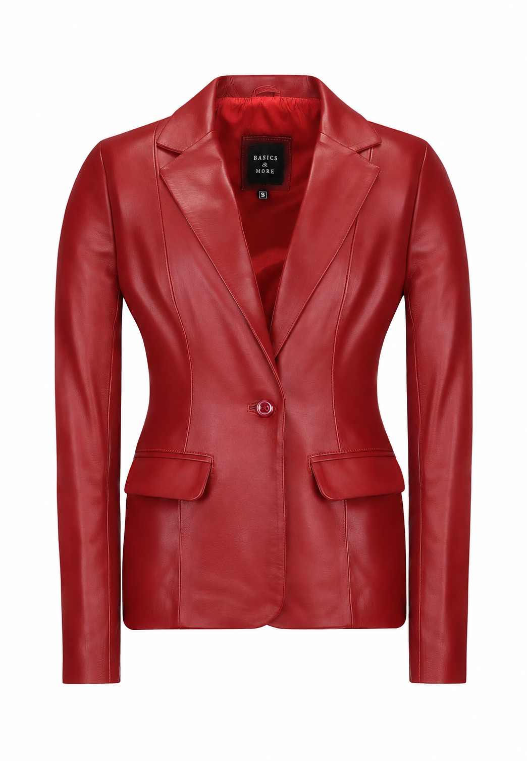 Kadın Tek Düğmeli Blazer Deri Ceket Kırmızı