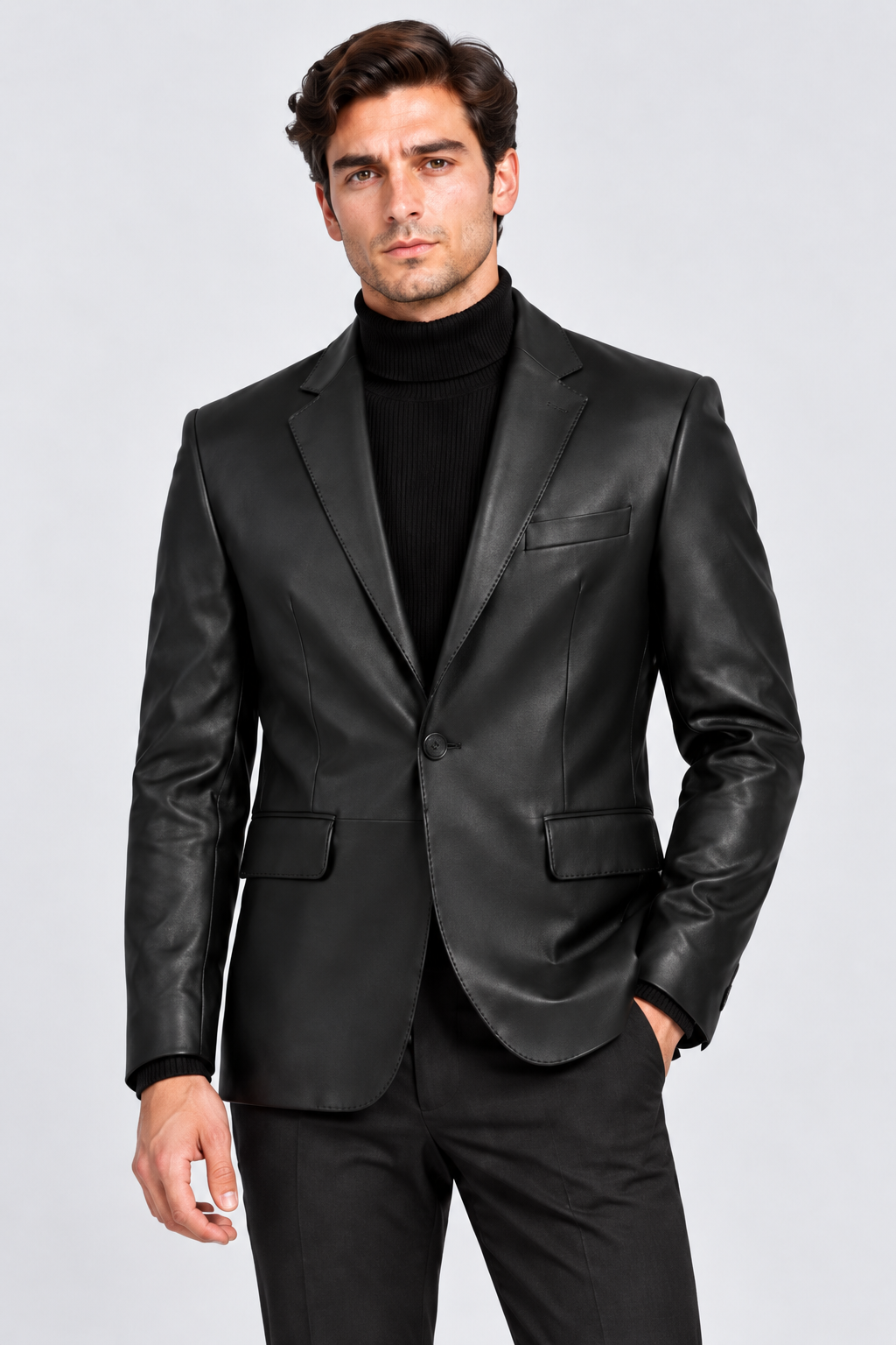 Erkek Blazer Deri Ceket Siyah