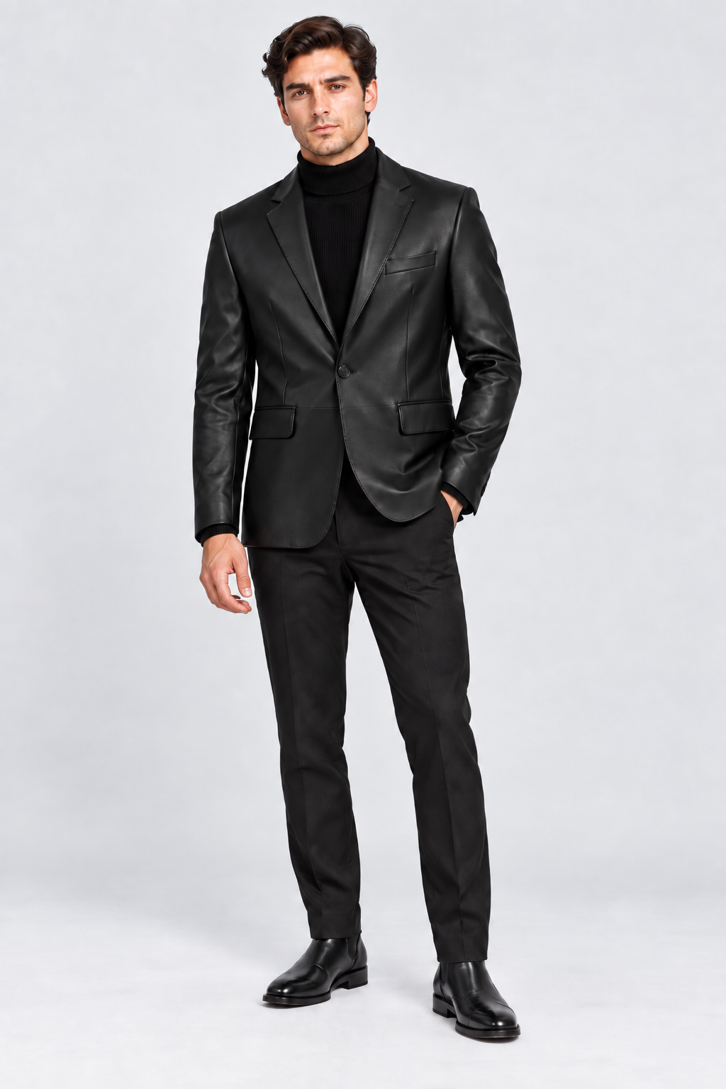 Erkek Blazer Deri Ceket Siyah