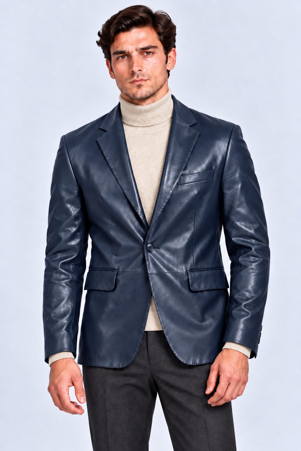 Erkek Blazer Deri Ceket Koyu Mavi