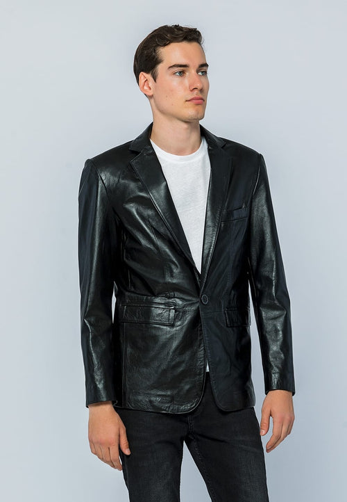 Erkek Blazer Deri Ceket  Siyah - Image 2