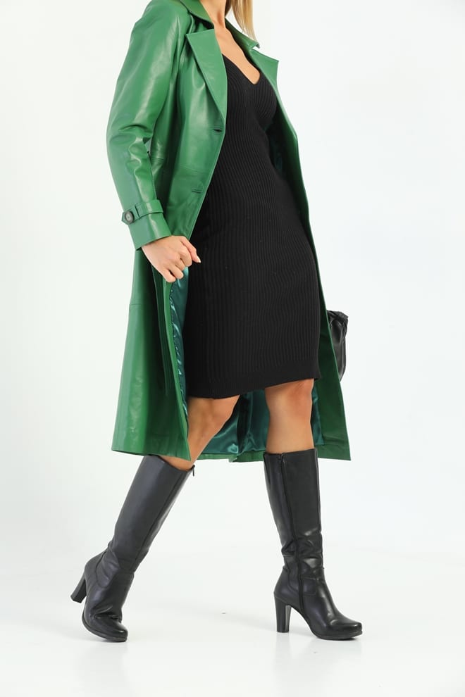 Kadin Trenc Deri Ceket Yesil - Image 9