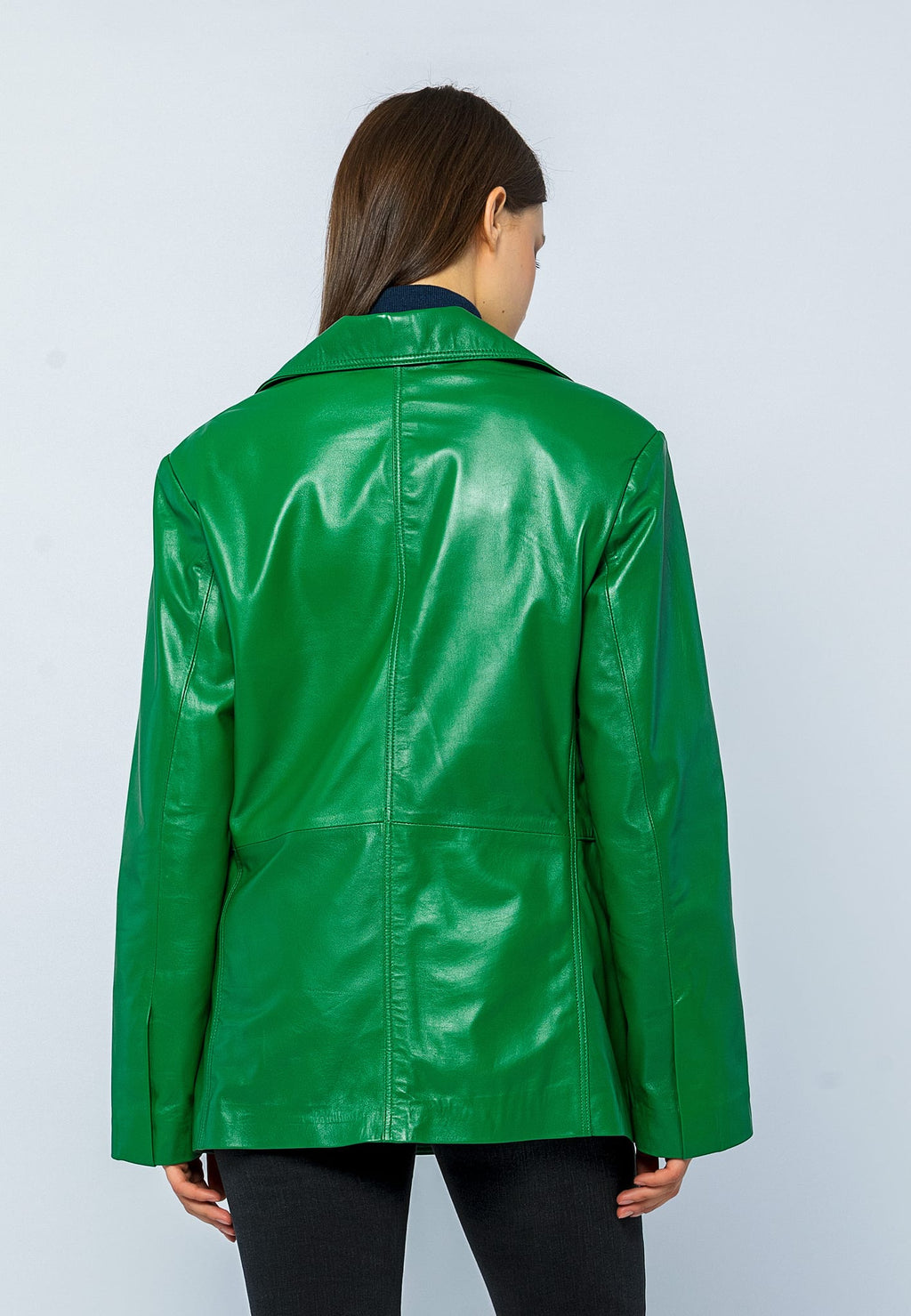 Kadin Oversize Blazer Deri Ceket Yesil - Image 5