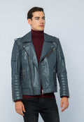 Erkek Biker Deri Ceket  Gri - Image 1