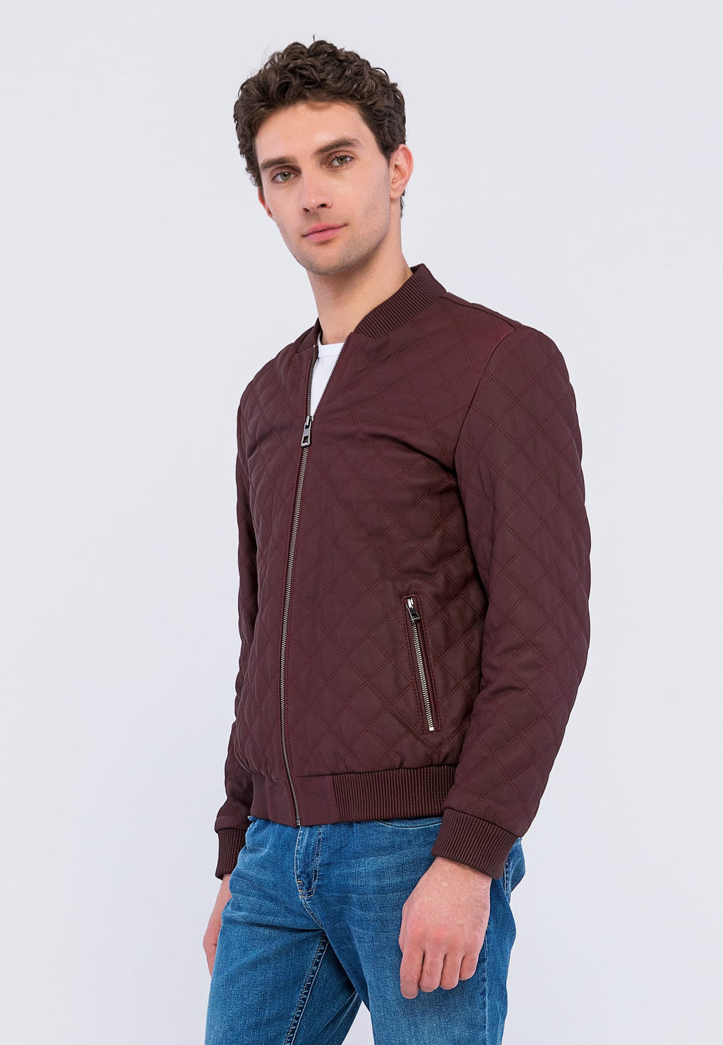 Erkek Kapitone Dikisli Deri Ceket Bordo - Image 4