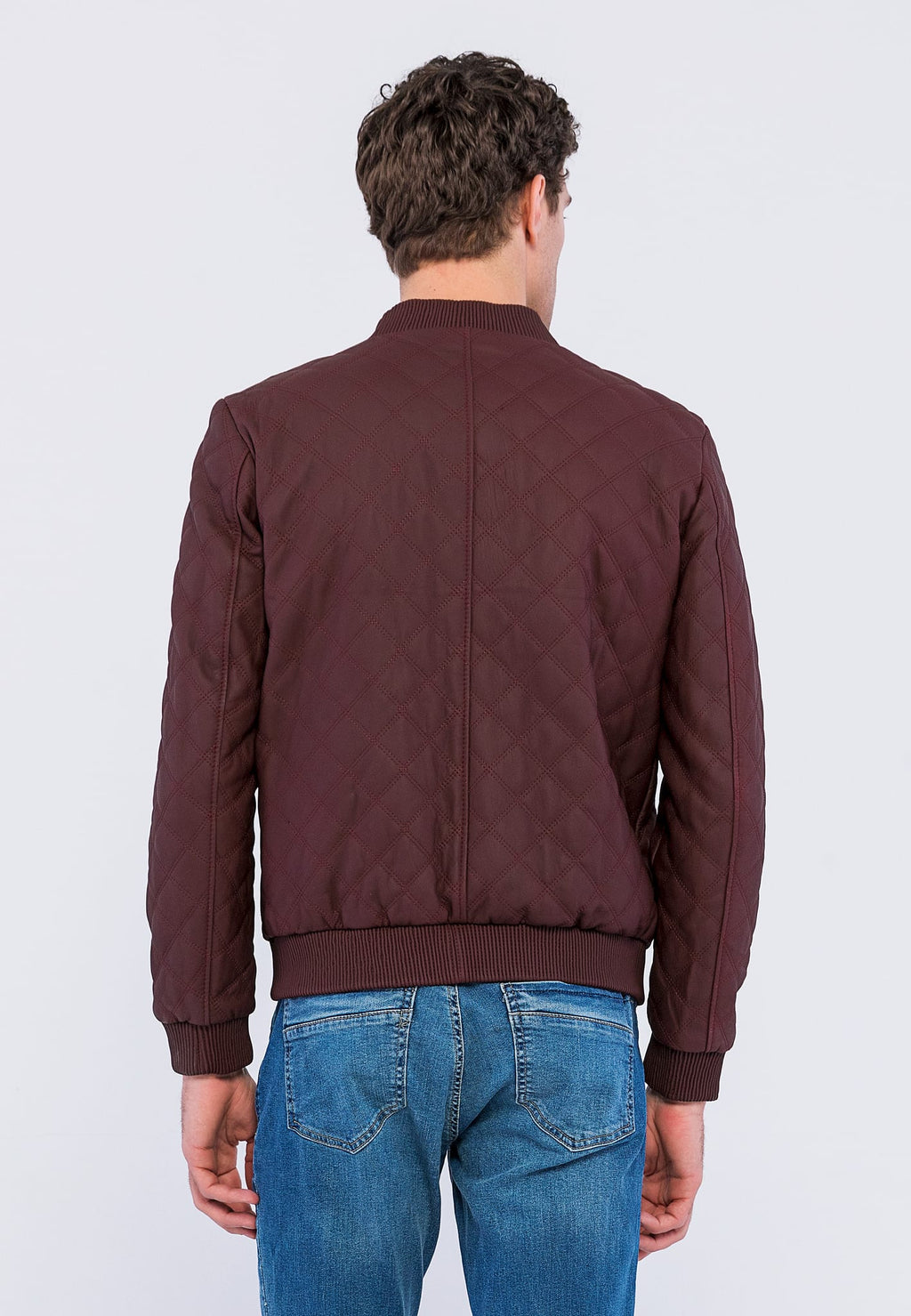 Erkek Kapitone Dikisli Deri Ceket Bordo - Image 5
