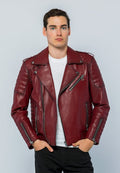 Erkek Biker Deri Ceket  Acik Bordo - Image 1