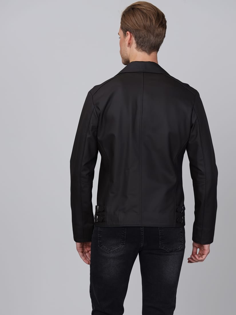 Erkek Biker Deri Ceket  Kahverengi - Image 4