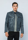 Erkek Biker Deri Ceket Gri - Image 1
