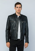 Erkek Biker Jumbo Deri Ceket Siyah - Image 1