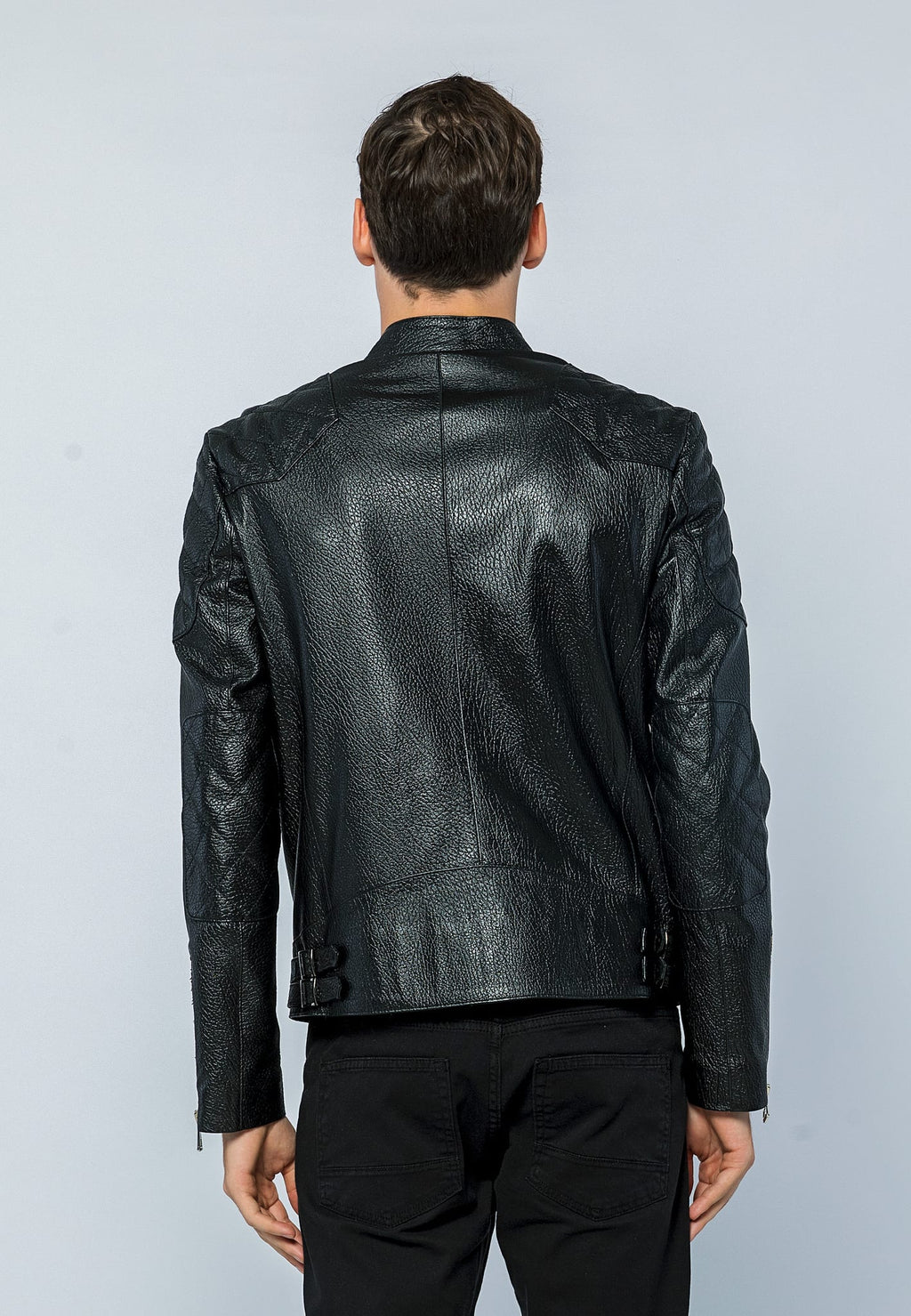 Erkek Biker Jumbo Deri Ceket Siyah - Image 5