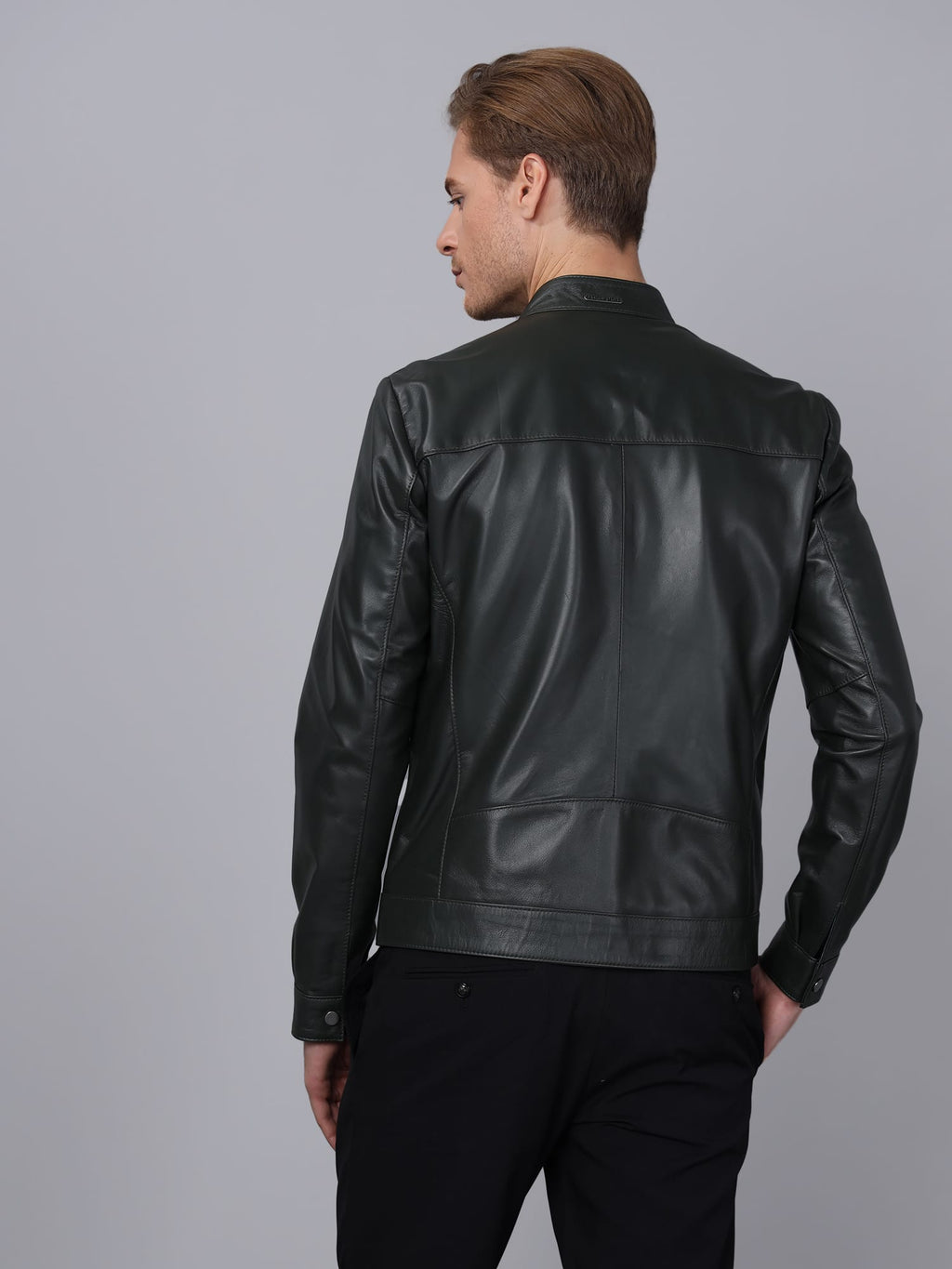 Erkek Deri Ceket Yesil - Image 4