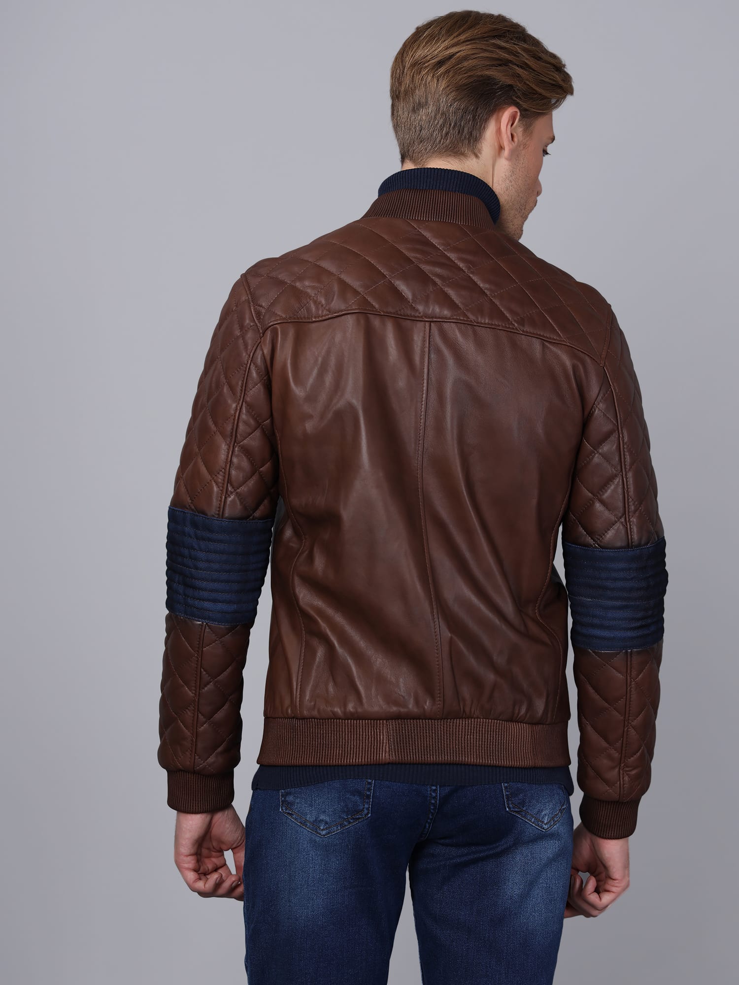 Erkek Bomber Deri Ceket Kestane - Image 6
