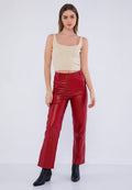 Kadin Yandan Cepli Deri Pantolon  Kirmizi - Image 1