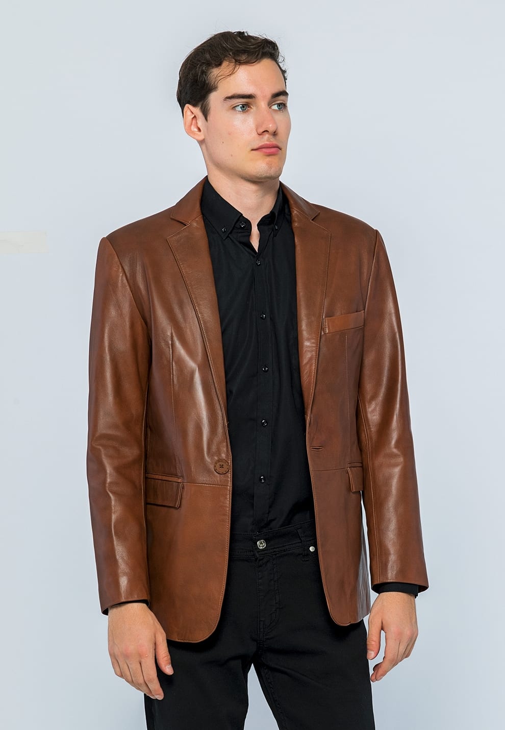 Erkek Blazer Deri Ceket  Kestane - Image 1