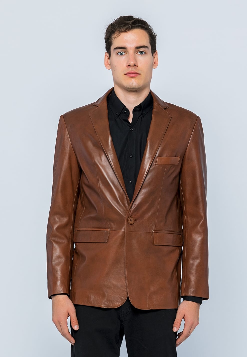 Erkek Blazer Deri Ceket  Kestane - Image 2