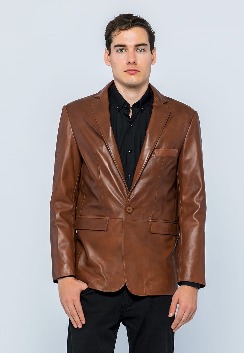 Erkek Blazer Deri Ceket  Kestane - Image 3