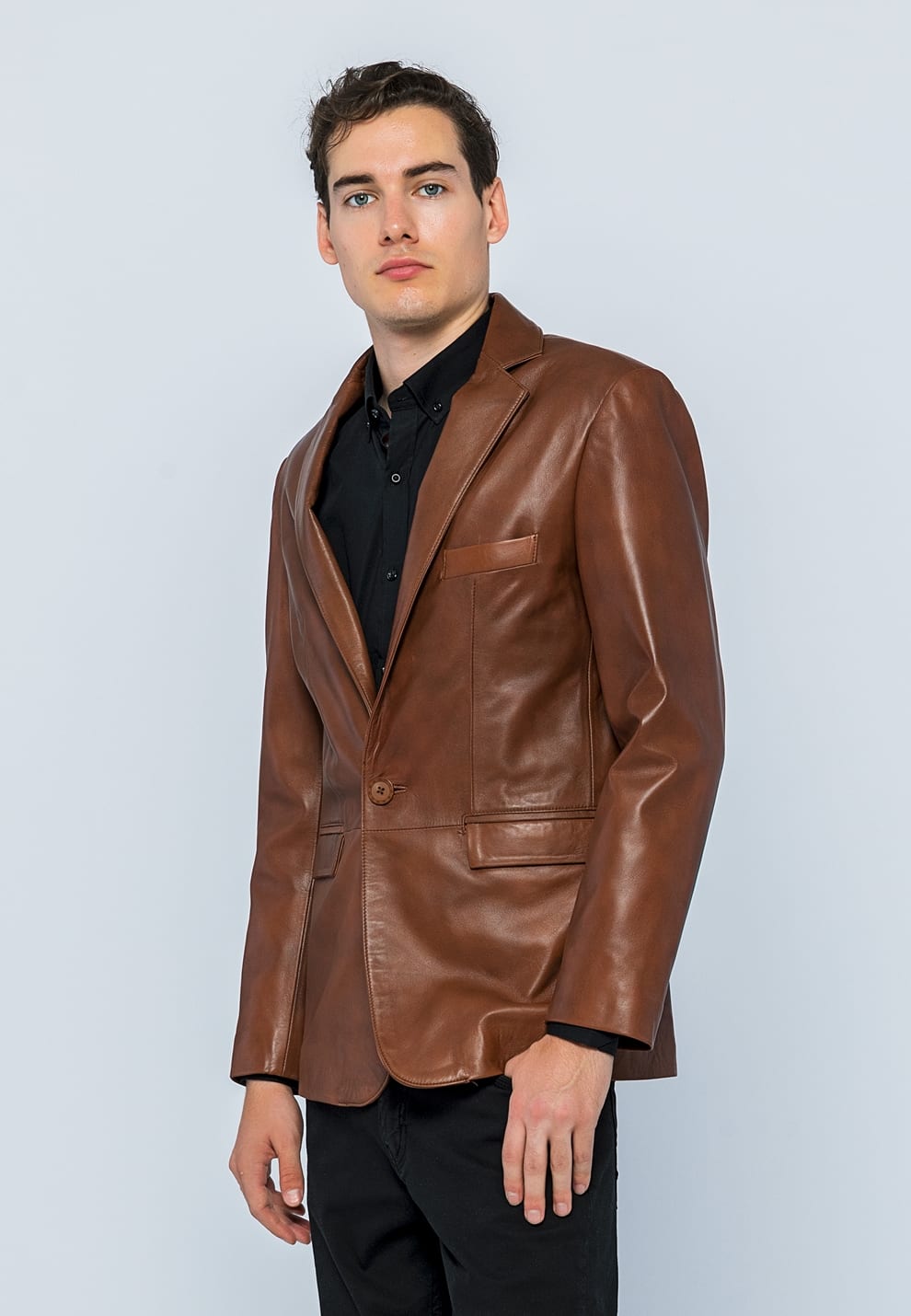 Erkek Blazer Deri Ceket  Kestane - Image 4