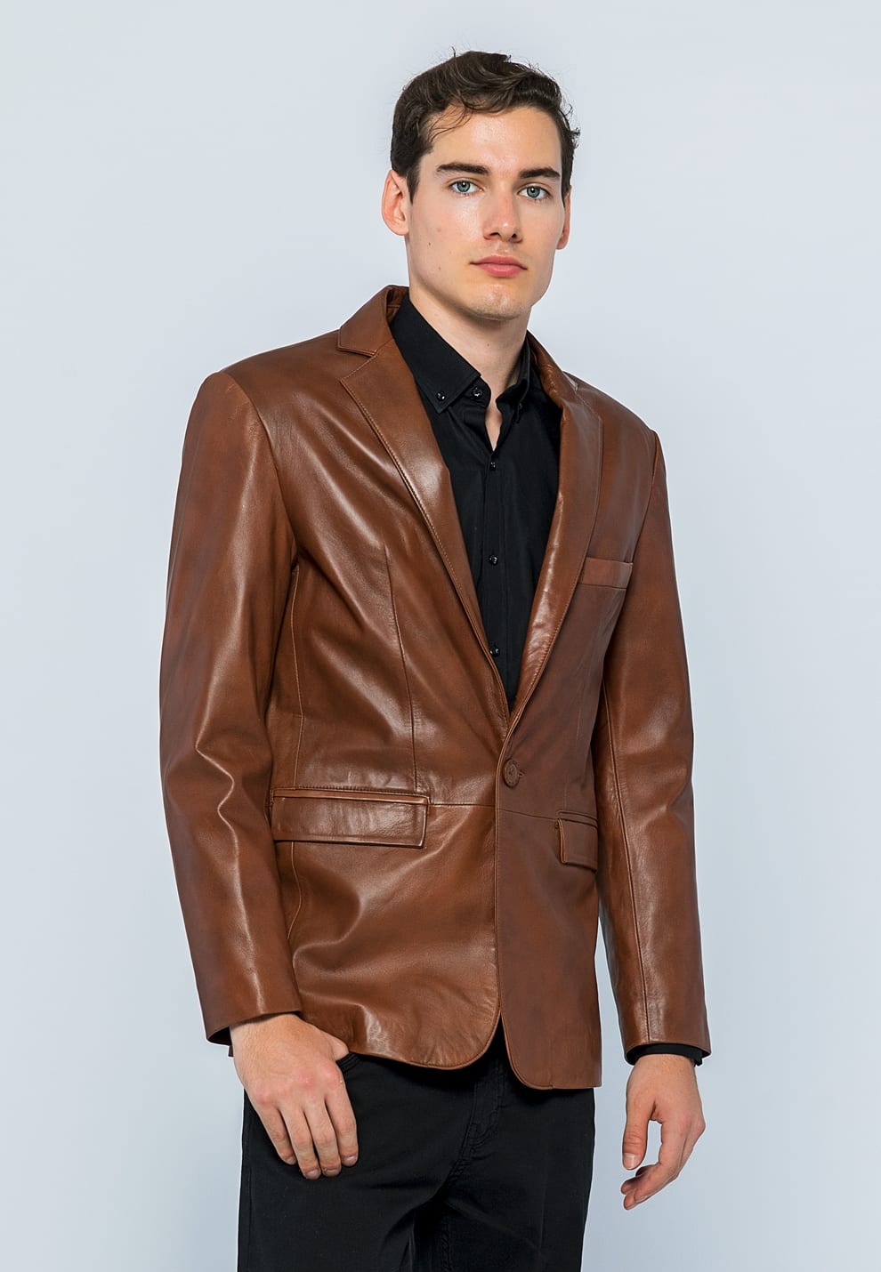 Erkek Blazer Deri Ceket  Kestane - Image 5