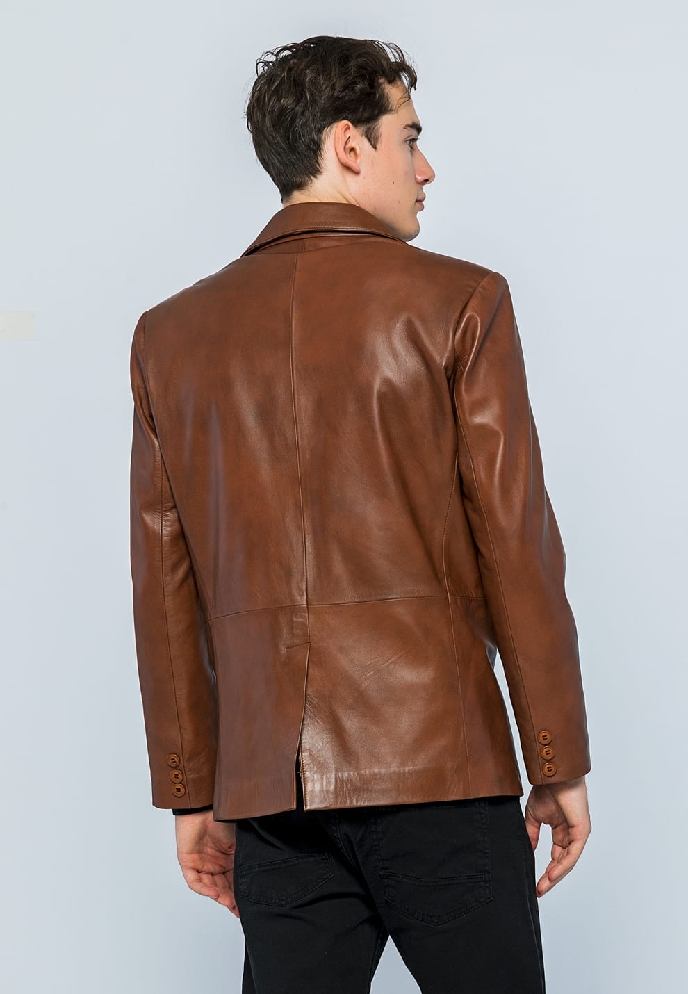 Erkek Blazer Deri Ceket  Kestane - Image 6