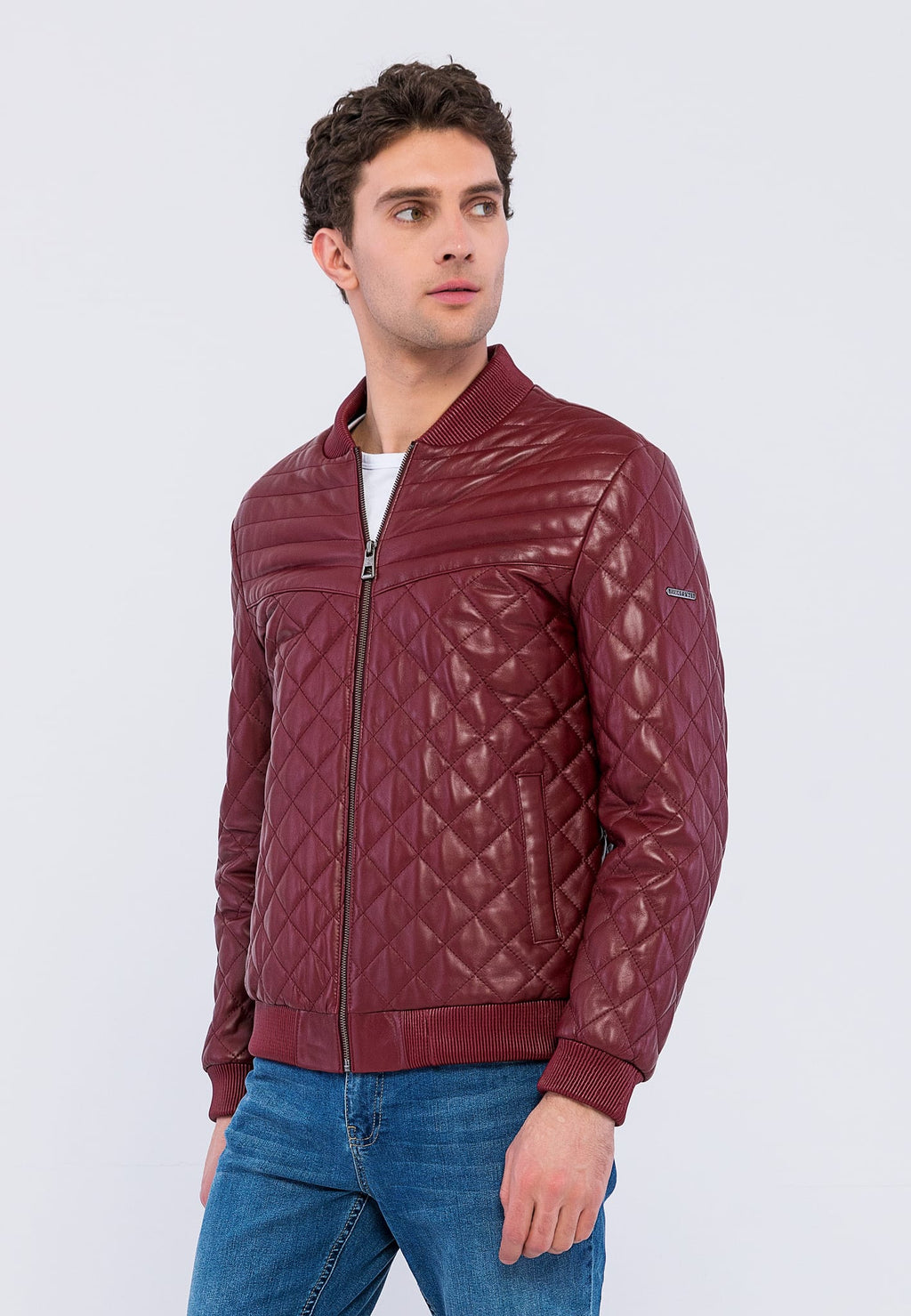 Erkek Kapitoneli Hakiki Deri Ceket  Bordo - Image 4