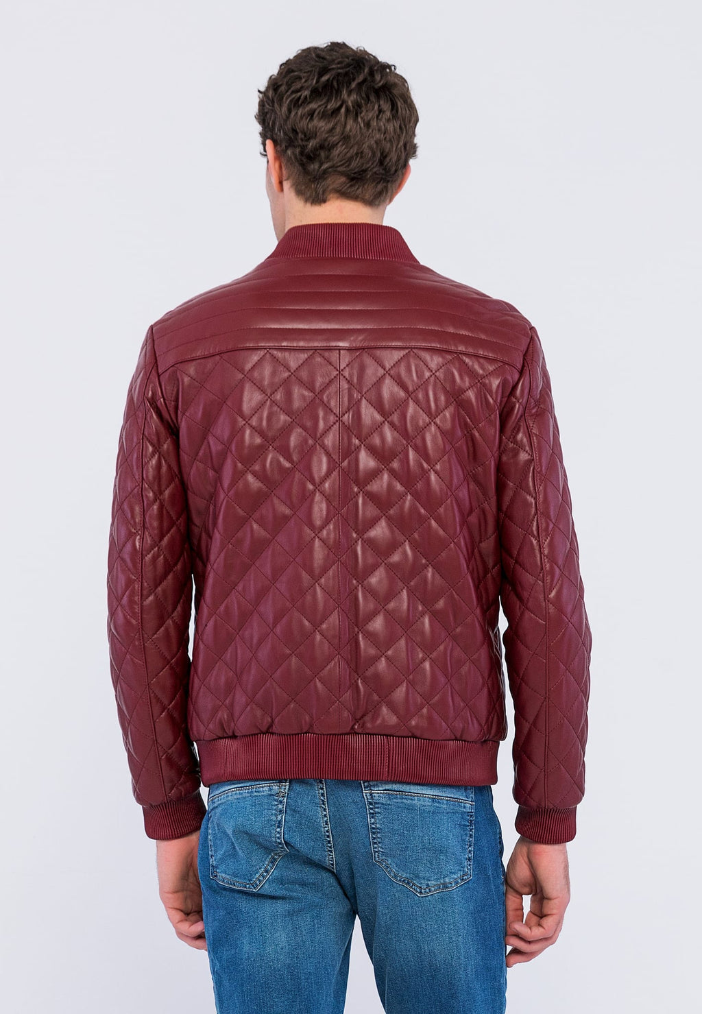 Erkek Kapitoneli Hakiki Deri Ceket  Bordo - Image 5