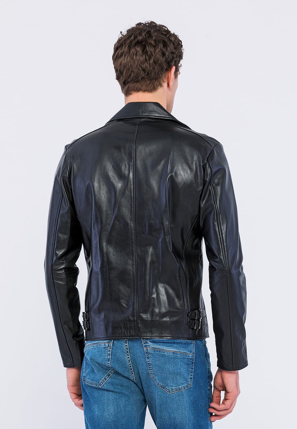 Erkek Biker Deri Ceket  Siyah - Image 5