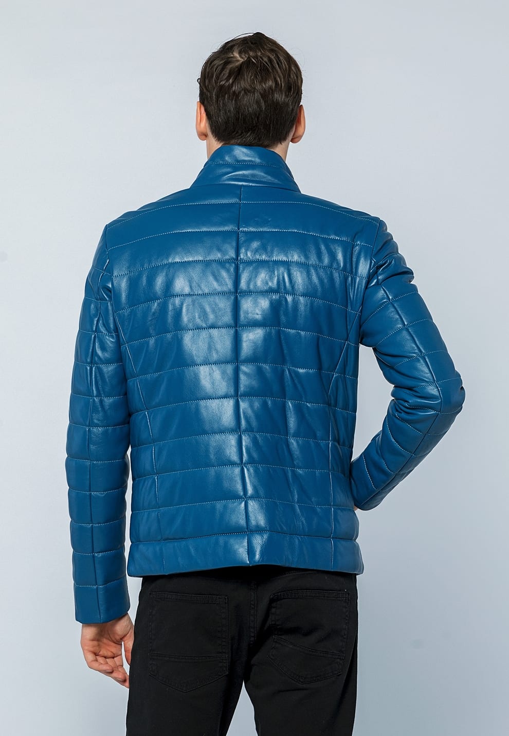 Erkek Sisme Deri Ceket Acik Mavi - Image 5