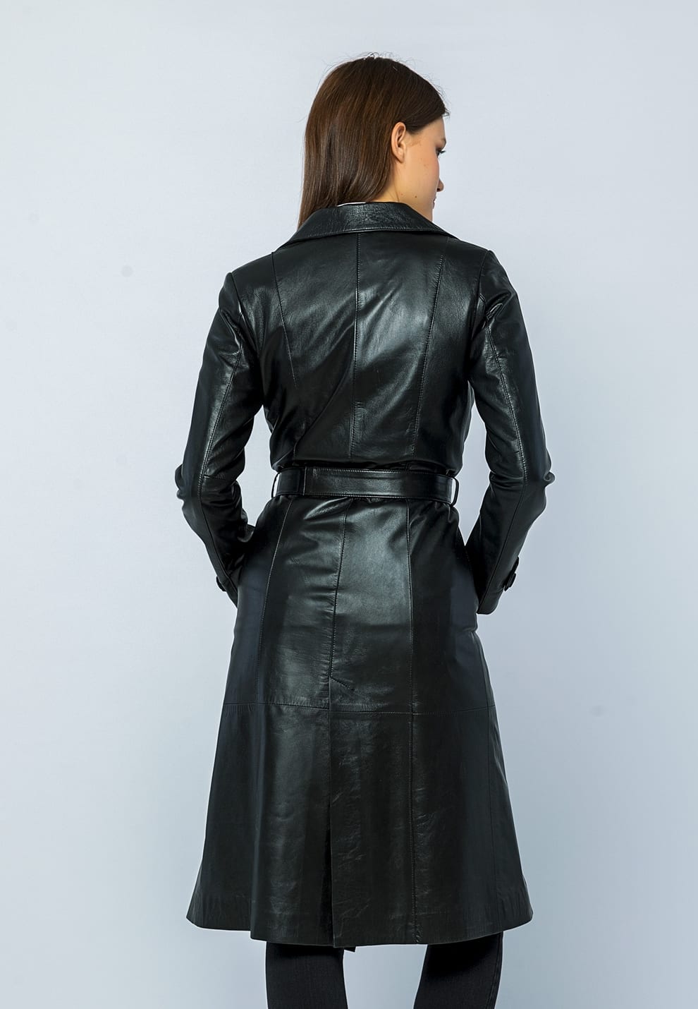 Kadin Trenc Deri Ceket Siyah - Image 6