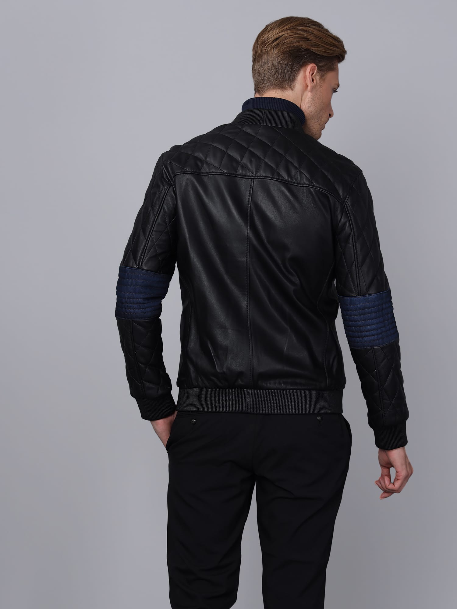 Erkek Bomber Deri Ceket Siyah - Image 5