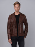 Erkek Biker Deri Ceket  Kestane - Image 1