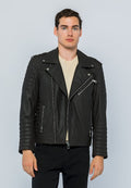 Erkek Biker Deri Ceket  Kahverengi - Image 1