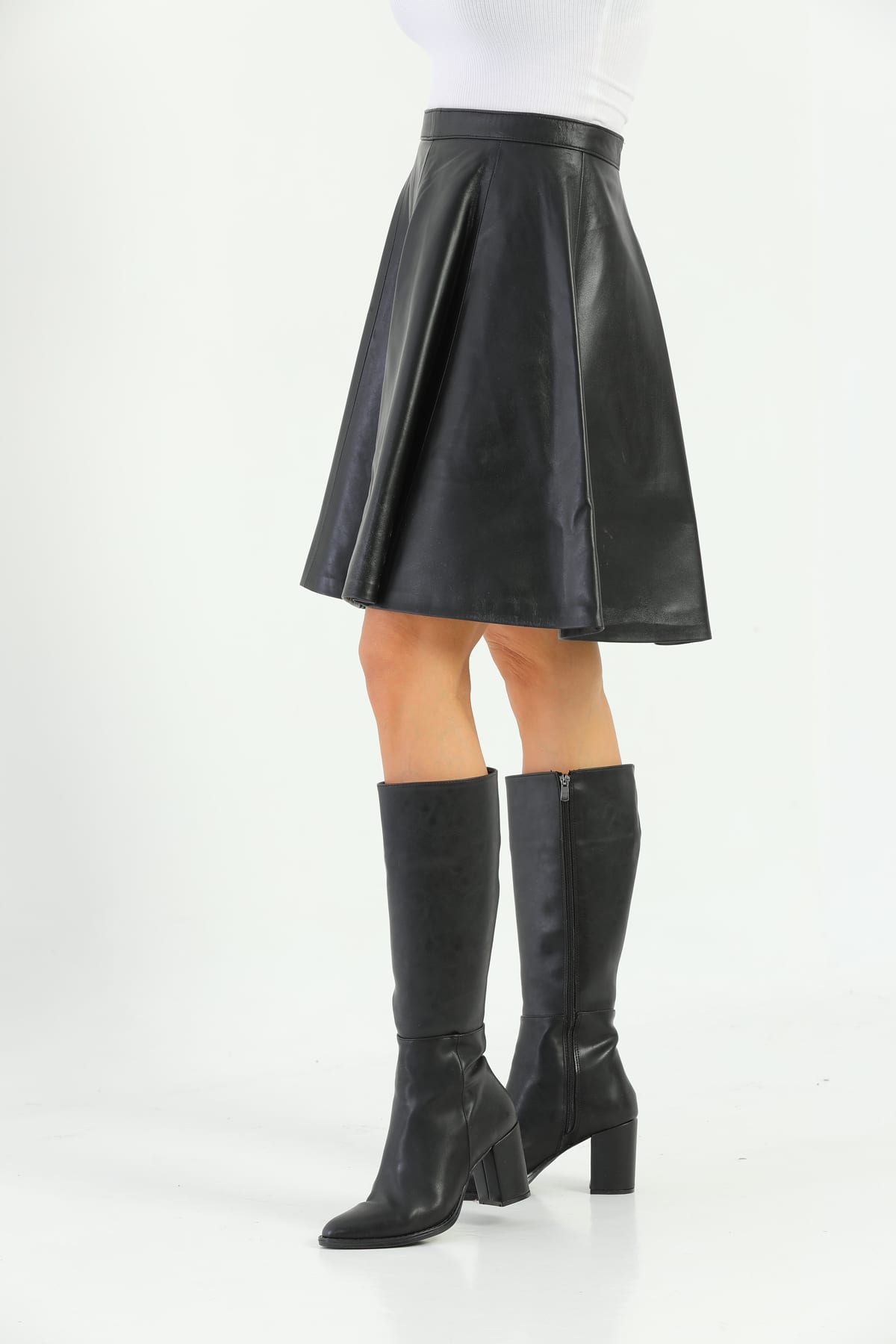 Kadin Klos Kestane Deri Etek Siyah - Image 2