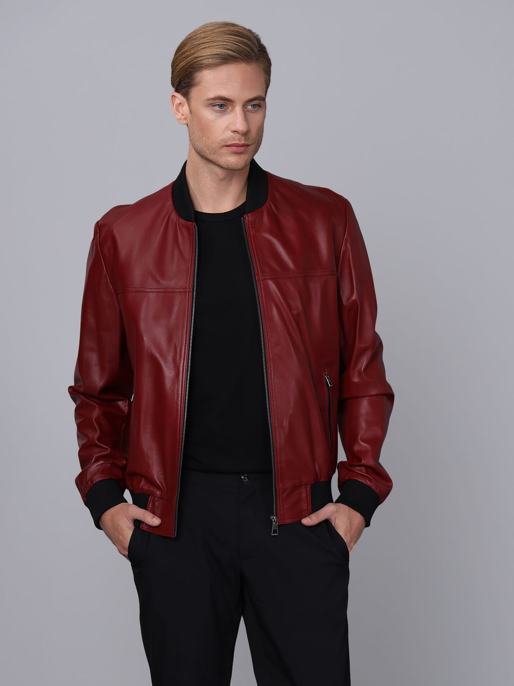 Erkek Kolej Model Deri Ceket  Bordo - Image 2