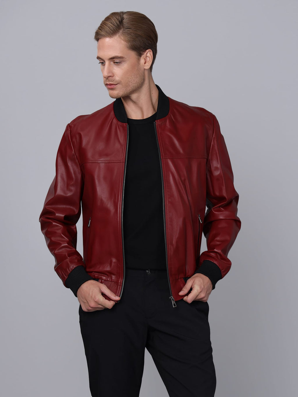 Erkek Kolej Model Deri Ceket  Bordo - Image 3
