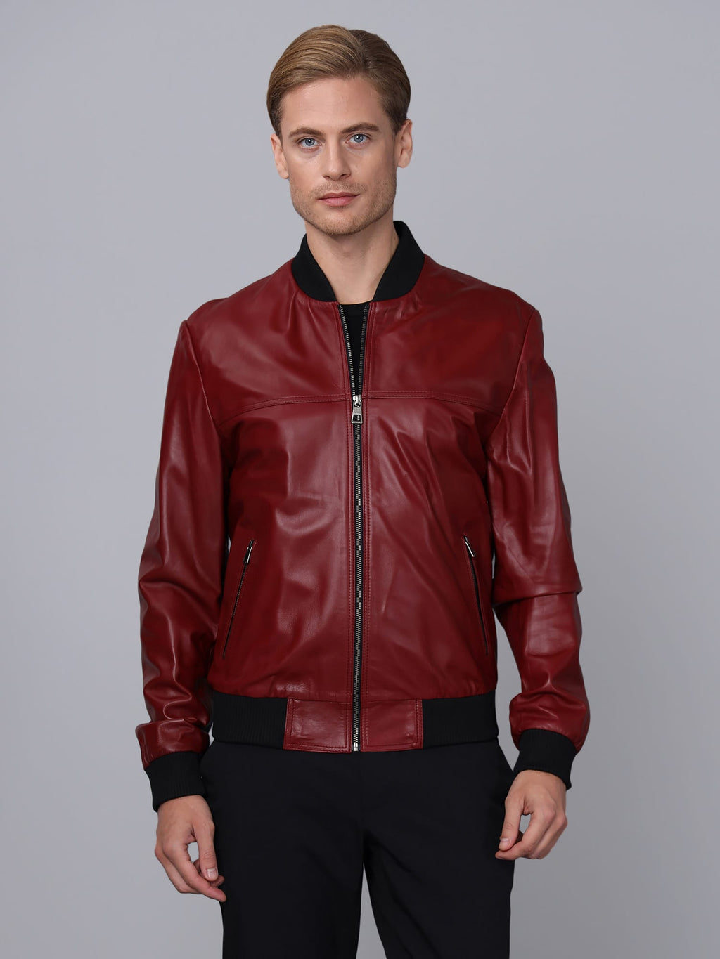 Erkek Kolej Model Deri Ceket  Bordo - Image 4