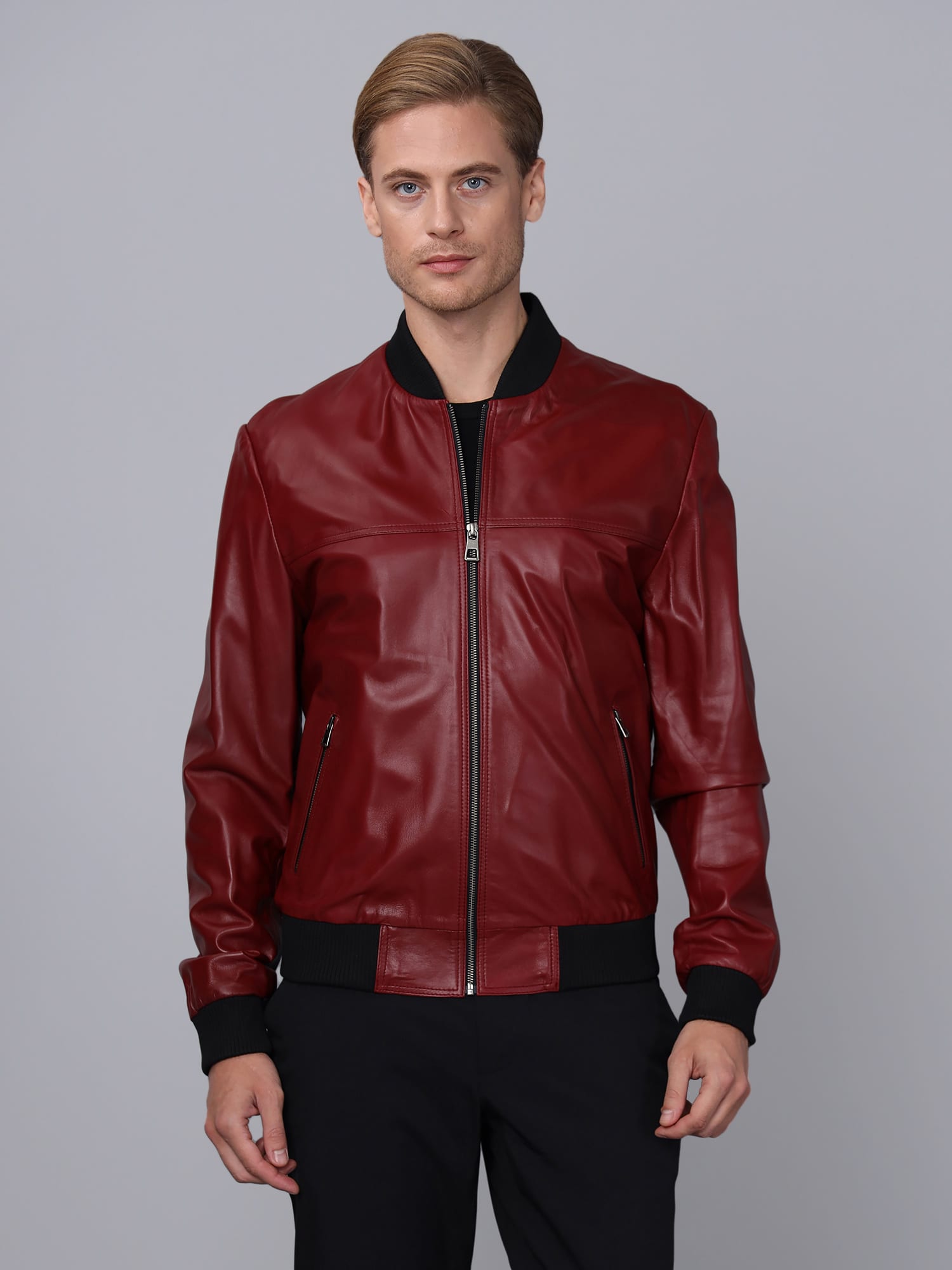 Erkek Kolej Model Deri Ceket  Bordo - Image 4