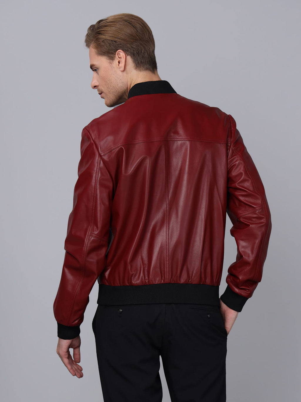 Erkek Kolej Model Deri Ceket  Bordo - Image 5