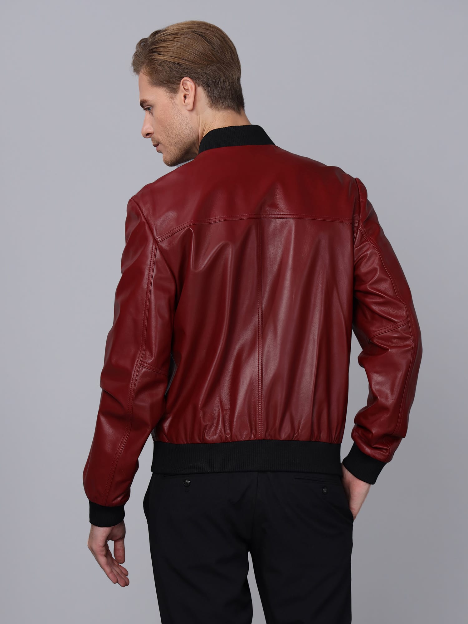 Erkek Kolej Model Deri Ceket  Bordo - Image 5