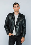 Erkek Biker Deri Ceket  Siyah - Image 1