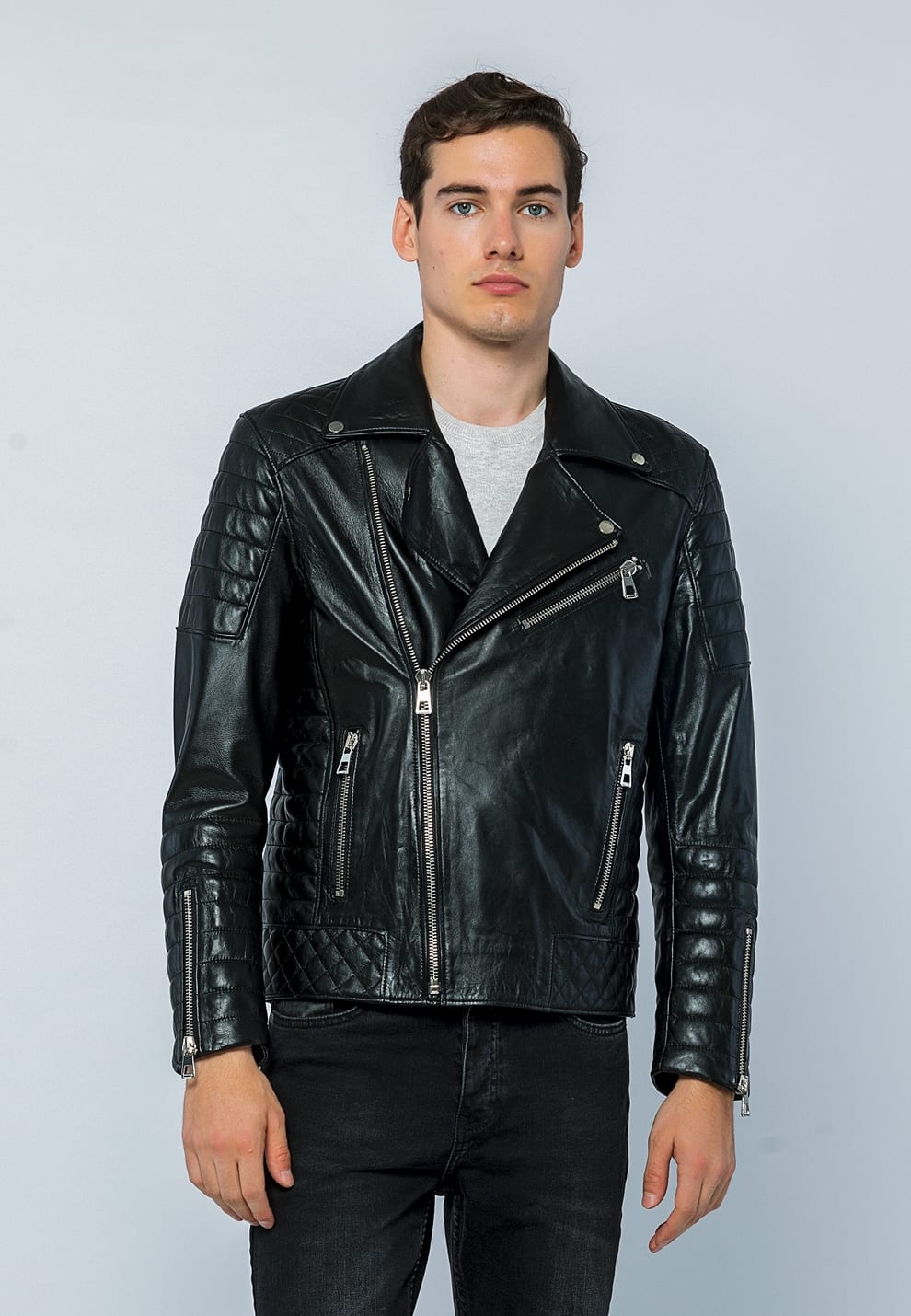 Erkek Biker Deri Ceket  Siyah - Image 2