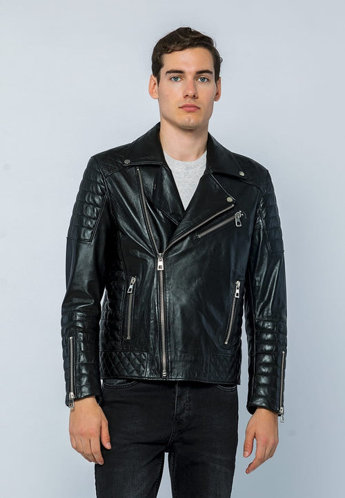 Erkek Biker Deri Ceket  Siyah - Image 2