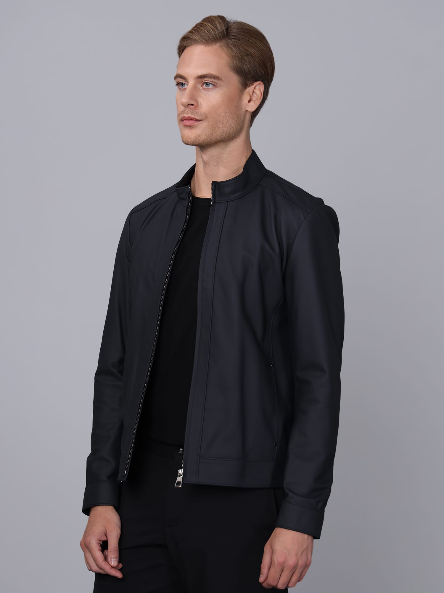 Erkek Deri Ceket Lacivert - Image 2